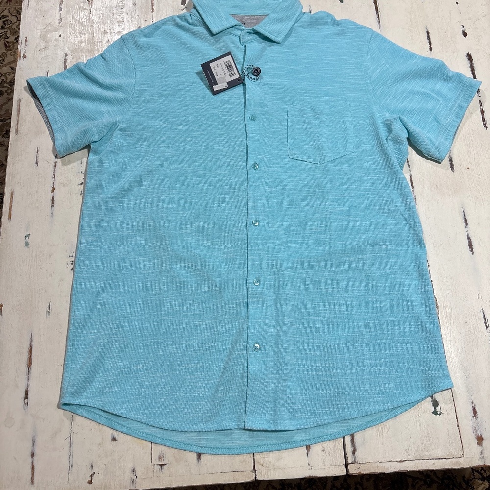 Tailorbyrd Aqua Short Sleeve Button Down Shirt Size Large